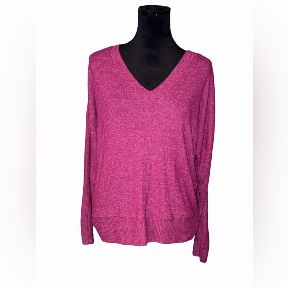 Buffalo David Fuchsia V-Neck Sweater Soft Stretch Knit